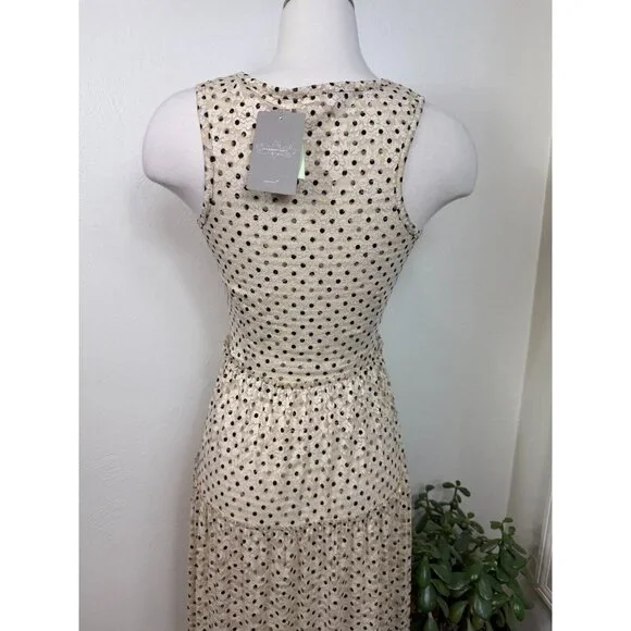 Anthropologie Womens Cream Lace Polka Dot Maxi Dress‎ Size Small Prairie Tiered - Picture 5 of 10
